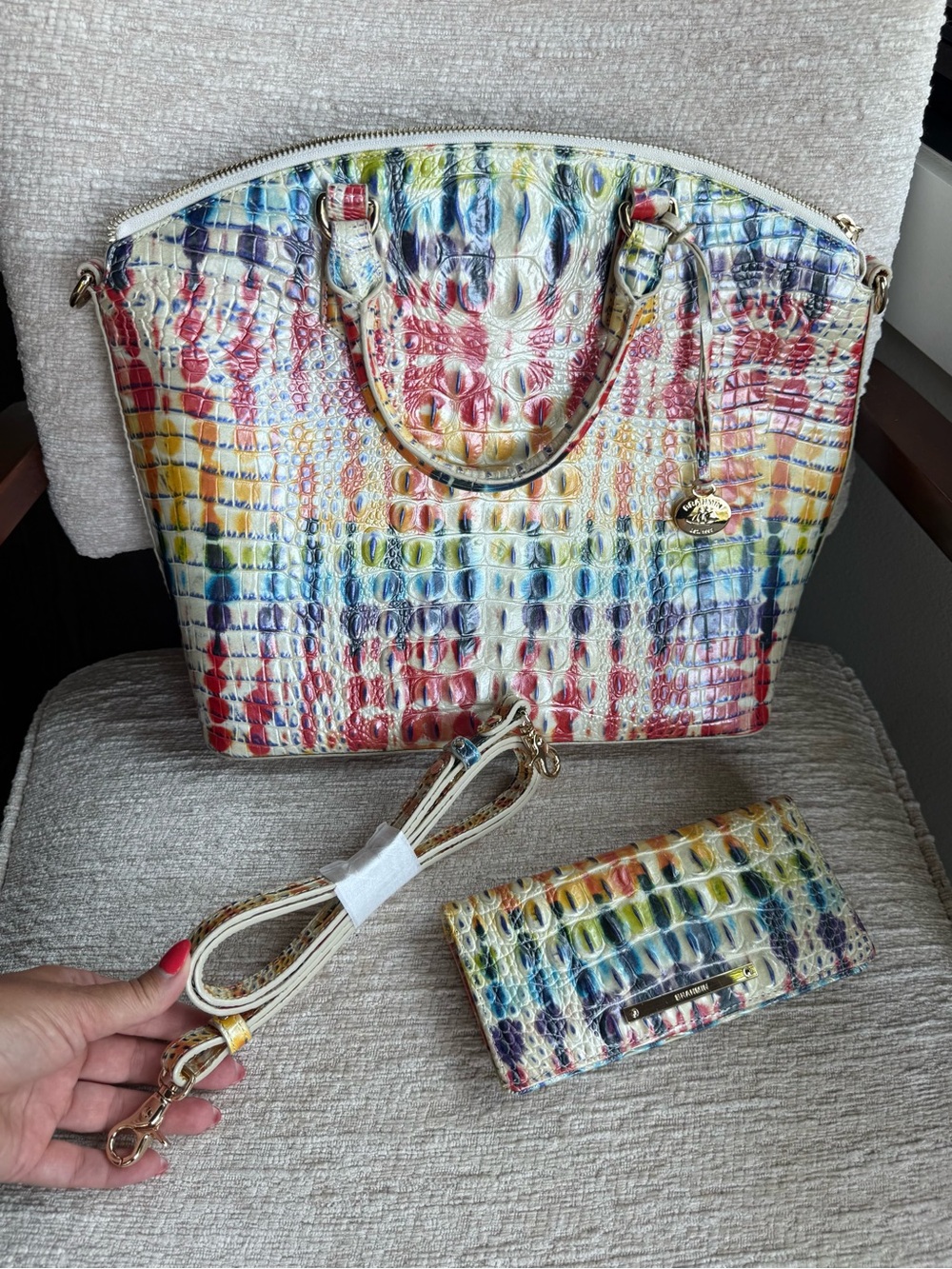 Brahmin Multicolor Croc-Embossed Tote with Matching Wallet